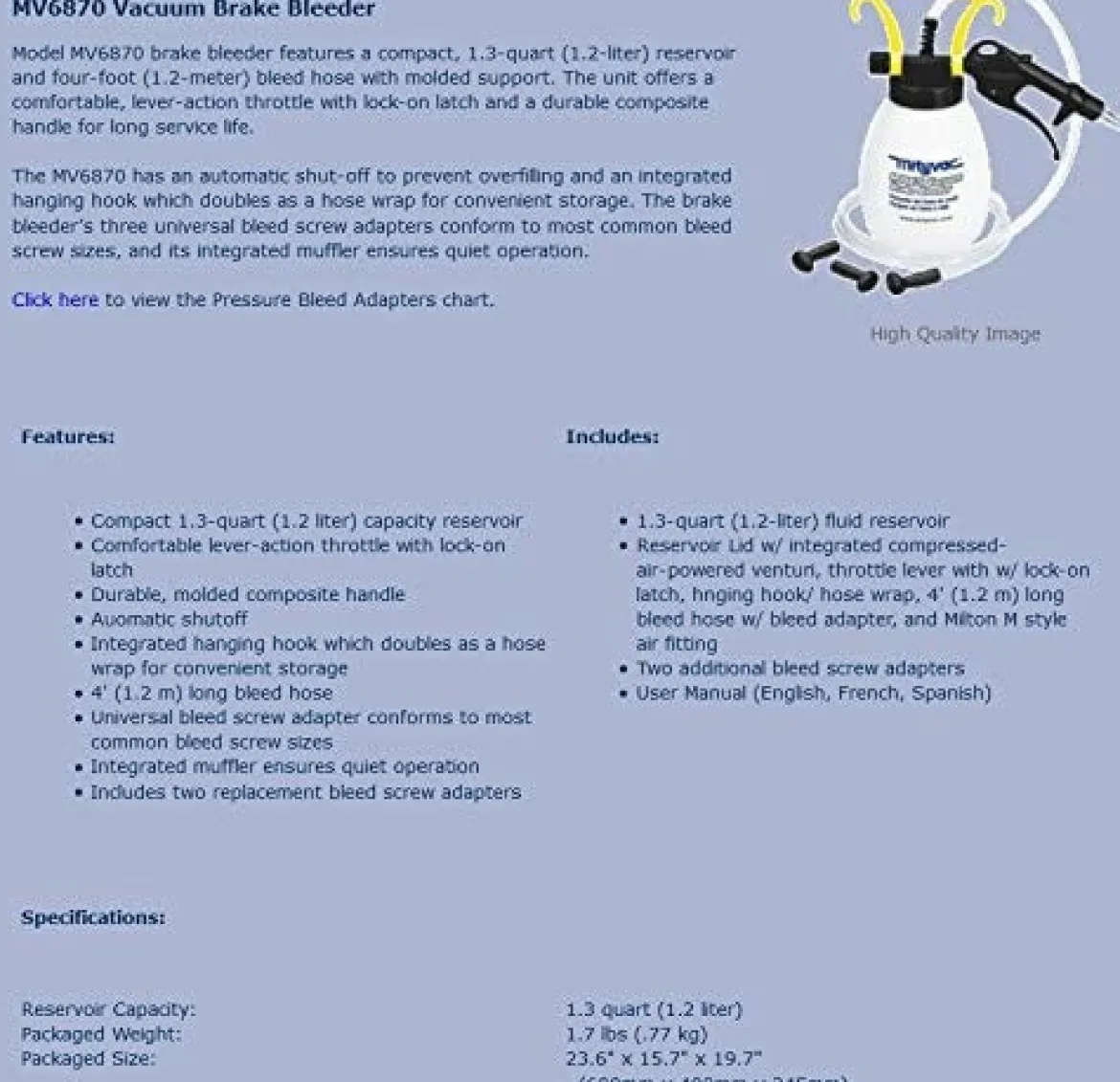 Mityvac MV6870 Vacuum Brake Bleeder
