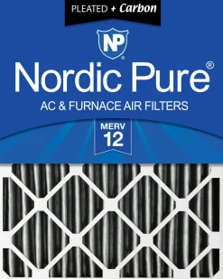 Nordic Pure 24x24x4 (3 5/8) Pleated Air Filter MERV 12 Plus Carbon 1 Pack (24x24x4PM12C-1)