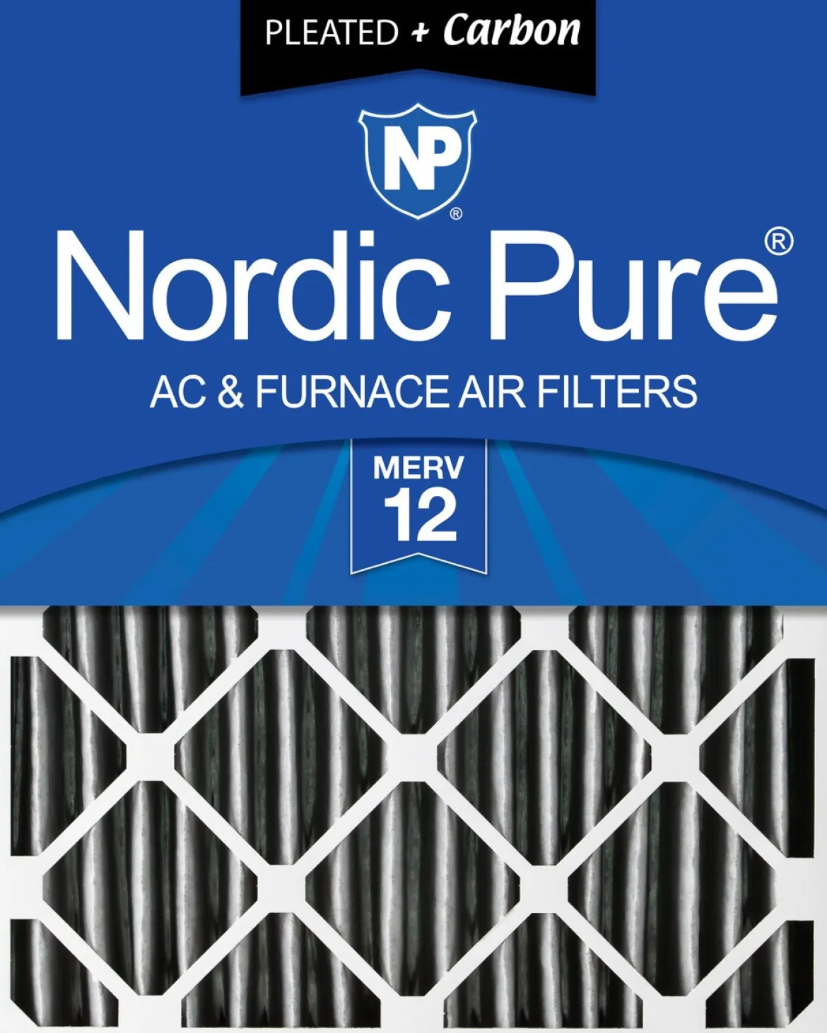 Nordic Pure 24x24x4 (3 5/8) Pleated Air Filter MERV 12 Plus Carbon 1 Pack (24x24x4PM12C-1)