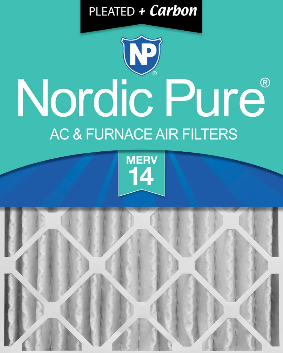 Nordic Pure 24x24x4 (3 5/8) Pleated Air Filters MERV 14 Plus Carbon 1 Pack (24x24x4M14+C-1)