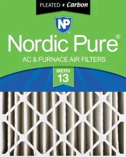 Nordic Pure 24x24x4 (3 5/8) Pleated Air Filters MERV 13 Plus Carbon 1 Pack (24x24x4M13+C-1)