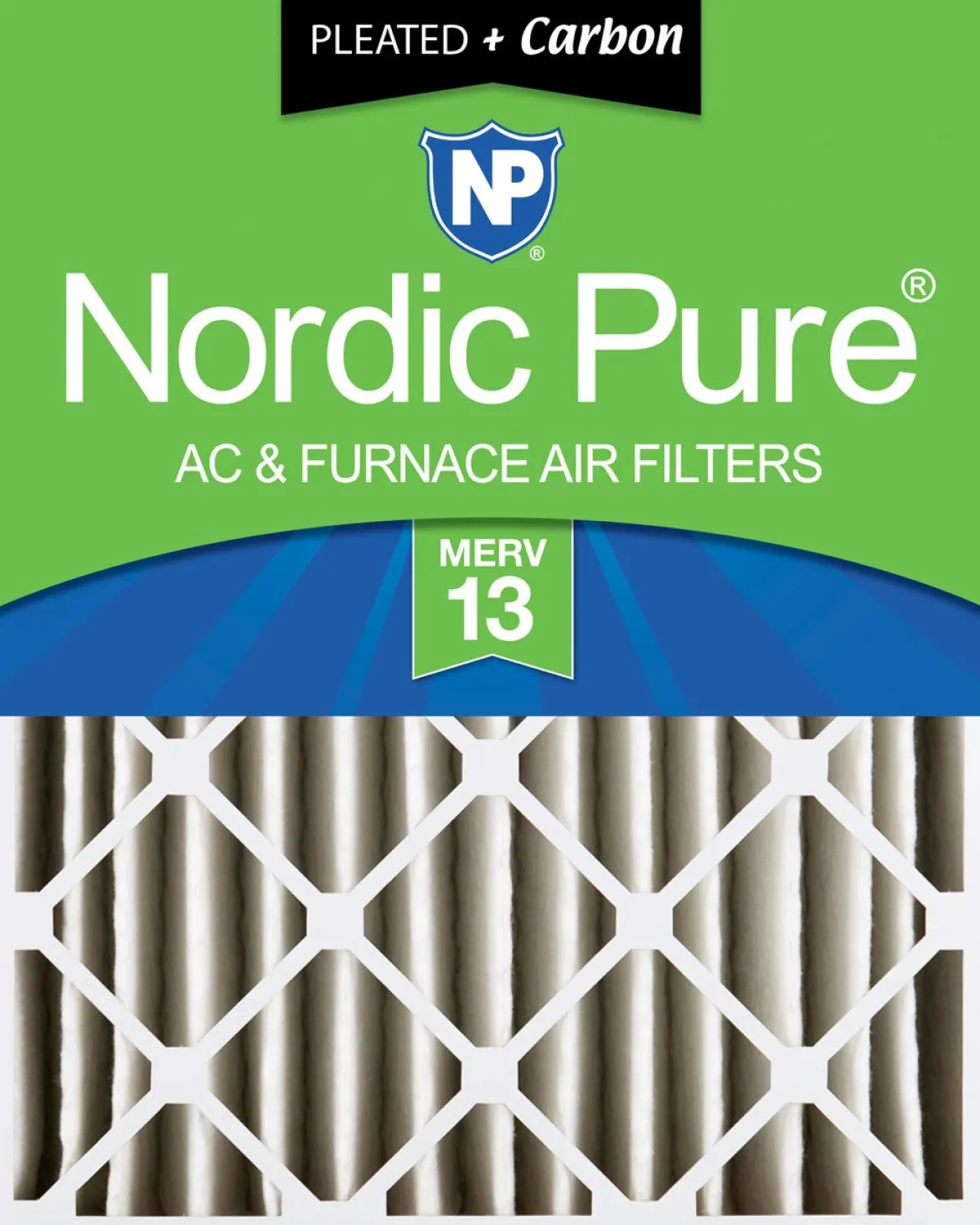 Nordic Pure 24x24x4 (3 5/8) Pleated Air Filters MERV 13 Plus Carbon 1 Pack (24x24x4M13+C-1)