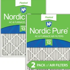 Nordic Pure 25x25x1 (24_1/2x24_1/2) Pleated MERV 13 Air Filters 2 Pack (25x25x1M13-2)