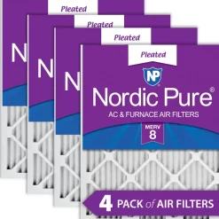 Nordic Pure 25x25x1 (24_1/2x24_1/2) Pleated MERV 8 Air Filters 4 Pack (25x25x1M8-4)