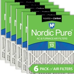 Nordic Pure 24x24x1 (23_3/8x23_3/8) Pleated Air Filters MERV 13 Plus Carbon 6 Pack (24x24x1M13+C-6)