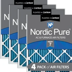 Nordic Pure 25x25x1 (24_1/2x24_1/2) Pleated Air Filters MERV 7 Plus Carbon 4 Pack (25x25x1M7+C-4)
