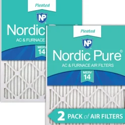 Nordic Pure 25x25x1 (24_1/2x24_1/2) Pleated MERV 14 Air Filters 2 Pack (25x25x1M14-2)