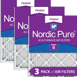 Nordic Pure 25x25x1 (24_1/2x24_1/2) Pleated MERV 8 Air Filters 3 Pack (25x25x1M8-3)