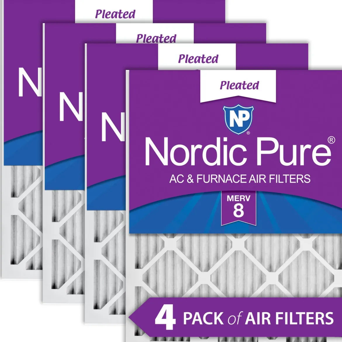 Nordic Pure 24x24x1 (23_3/8x23_3/8) Pleated MERV 8 Air Filters 4 Pack (24x24x1M8-4)