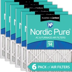 Nordic Pure 25x25x1 (24_1/2x24_1/2) Pleated Air Filters MERV 14 Plus Carbon 6 Pack (25x25x1M14+C-6)