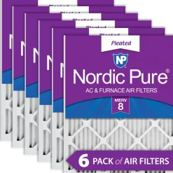 Nordic Pure 25x25x1 (24_1/2x24_1/2) Pleated MERV 8 Air Filters 6 Pack (25x25x1M8-6)