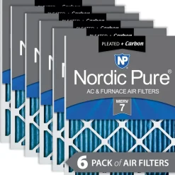 Nordic Pure 25x25x1 (24_1/2x24_1/2) Pleated Air Filters MERV 7 Plus Carbon 6 Pack (25x25x1M7+C-6)