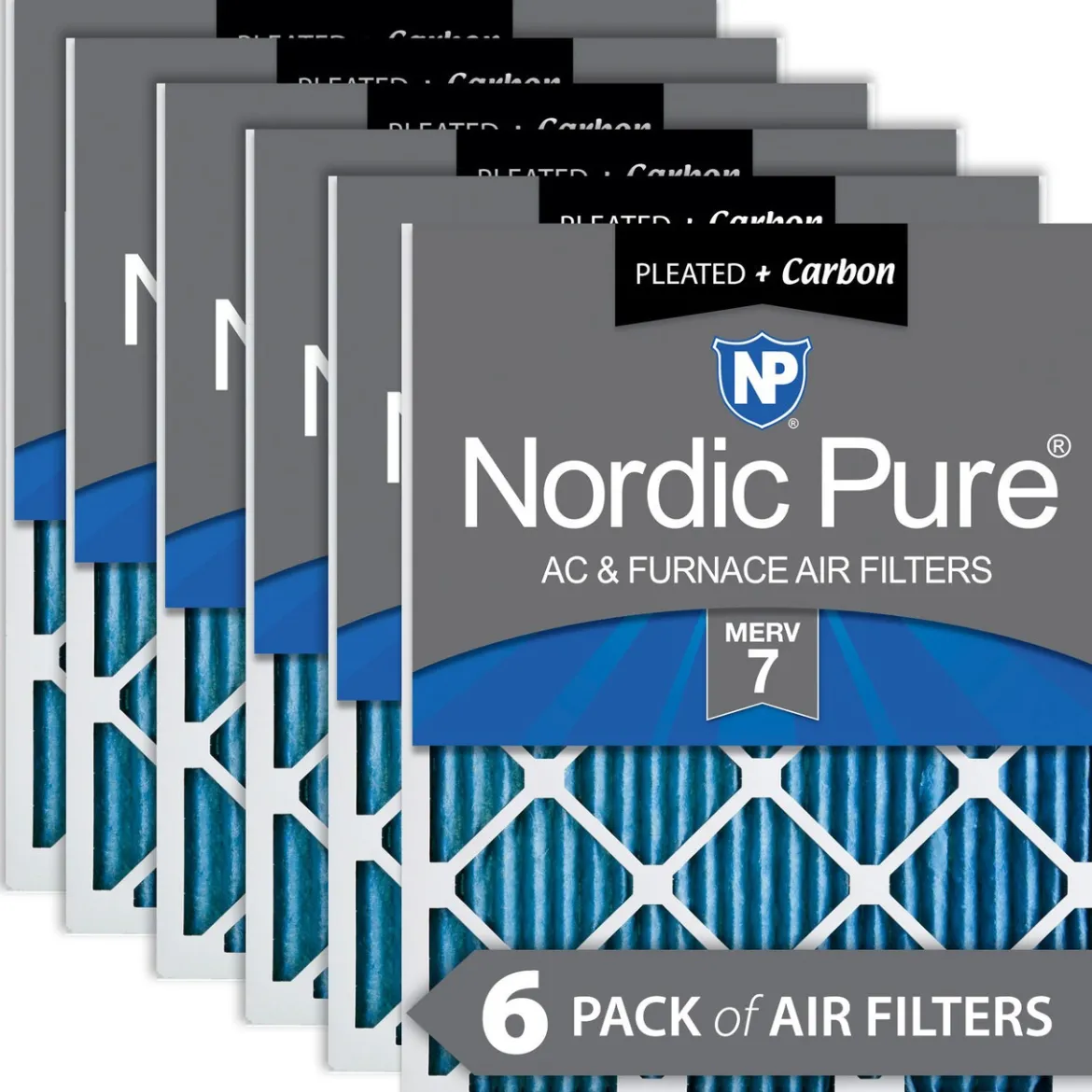 Nordic Pure 25x25x1 (24_1/2x24_1/2) Pleated Air Filters MERV 7 Plus Carbon 6 Pack (25x25x1M7+C-6)