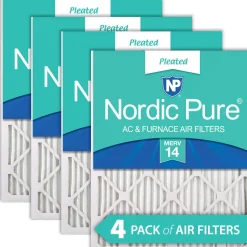 Nordic Pure 24x24x1 (23_3/8x23_3/8) Pleated MERV 14 Air Filters 4 Pack (24x24x1M14-4)