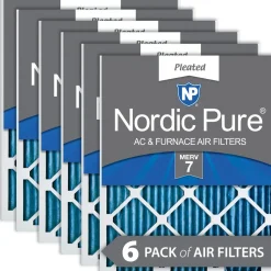 Nordic Pure 24x24x1 (23_3/8x23_3/8) Pleated MERV 7 Air Filters 6 Pack (24x24x1M7-6)