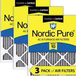 Nordic Pure 8x20x1 Pleated Air Filters MERV 10 Pleated Plus Carbon 3 Pack (8x20x1PM10C-3)