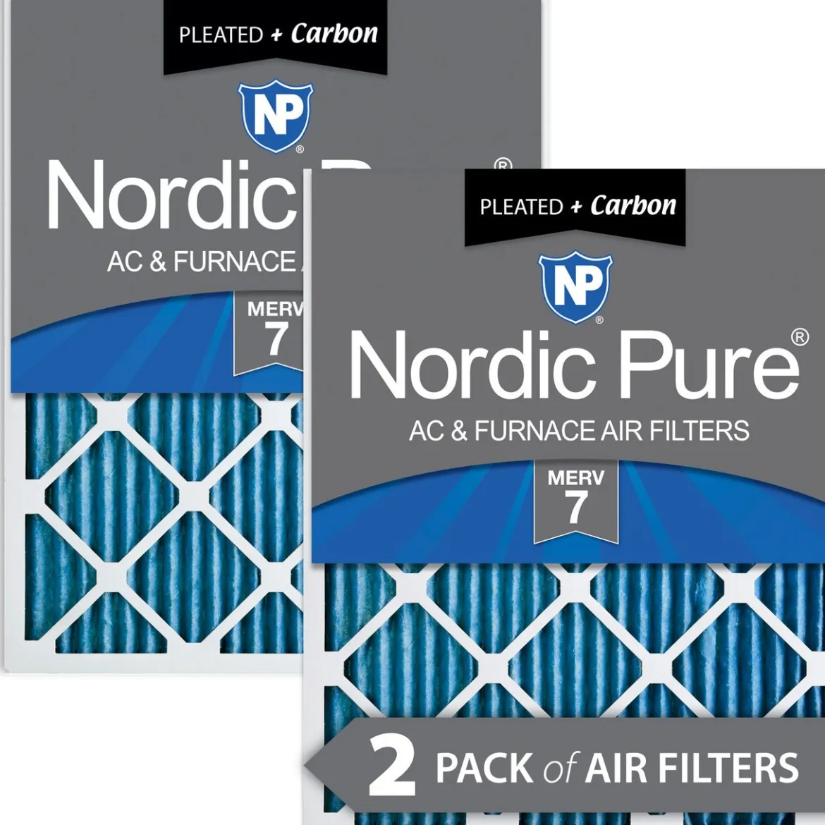 Nordic Pure 8x20x1 Pleated Air Filters MERV 7 Plus Carbon 2 Pack (8x20x1M7+C-2)