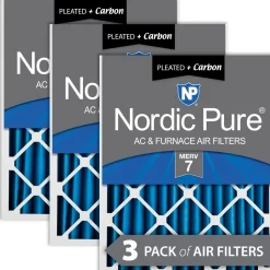 Nordic Pure 24x30x2 Pleated Air Filters MERV 7 Plus Carbon 3 Pack (24x30x2M7+C-3)
