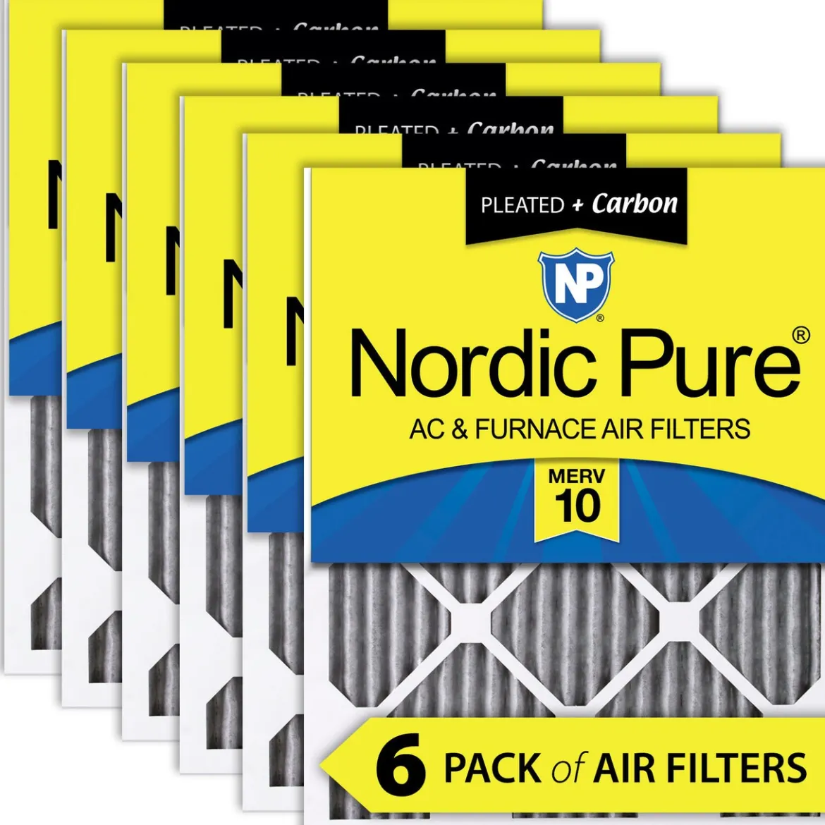Nordic Pure 8x20x1 Pleated Air Filters MERV 10 Pleated Plus Carbon 6 Pack (8x20x1PM10C-6)