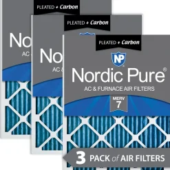 Nordic Pure 8x20x1 Pleated Air Filters MERV 7 Plus Carbon 3 Pack (8x20x1M7+C-3)