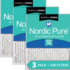 Nordic Pure 24x30x1 Pleated Air Filters MERV 14 Plus Carbon 3 Pack (24x30x1M14+C-3)