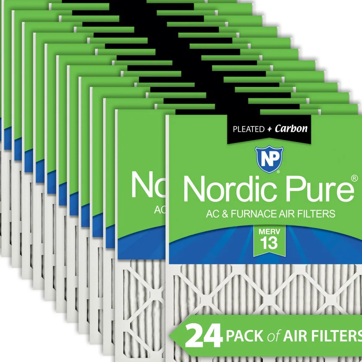 Nordic Pure 8x20x1 Pleated Air Filters MERV 13 Plus Carbon 24 Pack (8x20x1M13+C-24)