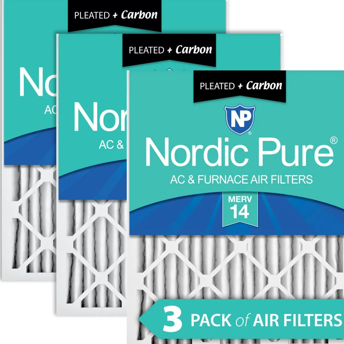 Nordic Pure 25x25x2 Pleated Air Filters MERV 14 Plus Carbon 3 Pack (25x25x2M14+C-3)