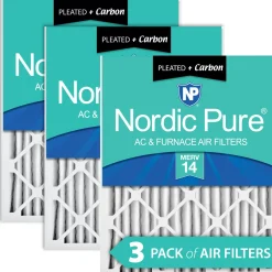 Nordic Pure 24x24x2 Pleated Air Filters MERV 14 Plus Carbon 3 Pack (24x24x2M14+C-3)