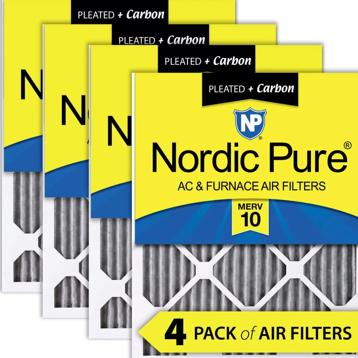 Nordic Pure 8x20x1 Pleated Air Filters MERV 10 Pleated Plus Carbon 4 Pack (8x20x1PM10C-4)