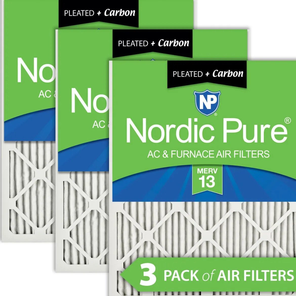 Nordic Pure 8x20x1 Pleated Air Filters MERV 13 Plus Carbon 3 Pack (8x20x1M13+C-3)