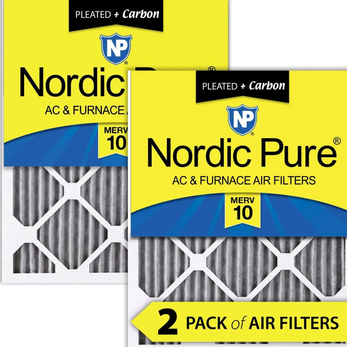 Nordic Pure 8x20x1 Pleated Air Filters MERV 10 Pleated Plus Carbon 2 Pack (8x20x1PM10C-2)