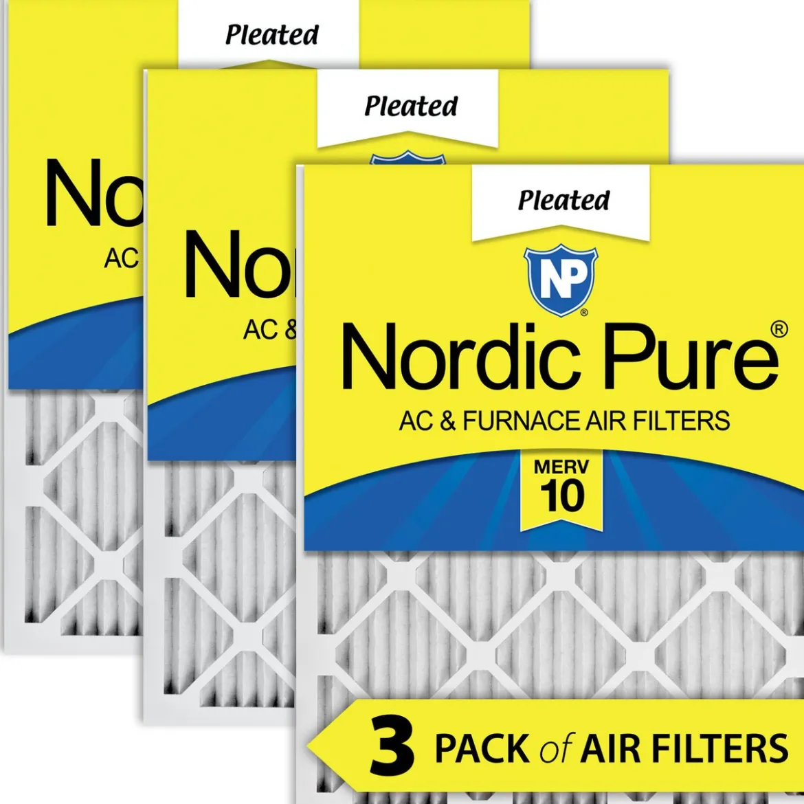 Nordic Pure 8x20x1 Pleated MERV 10 Air Filters 3 Pack (8x20x1M10-3)
