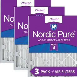 Nordic Pure 25x25x2 Pleated MERV 8 Air Filters 3 Pack (25x25x2M8-3)