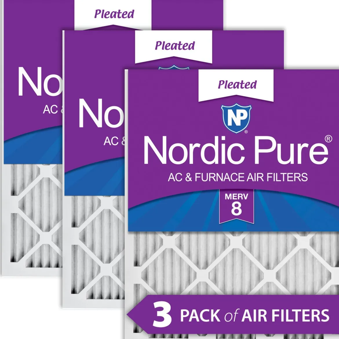 Nordic Pure 8x20x1 Pleated MERV 8 Air Filters 3 Pack (8x20x1M8-3)
