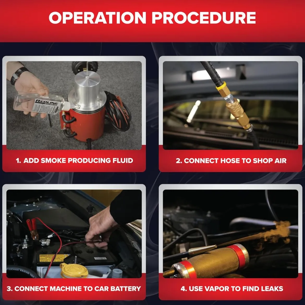 Redline Detection Smoke Pro Total-Tech Kit Low Pressure Automotive Smoke Machine for Diagnosing EVAP, Wind, Water, Cooling Systems, Intake and Exhaust Leaks (95-0050)