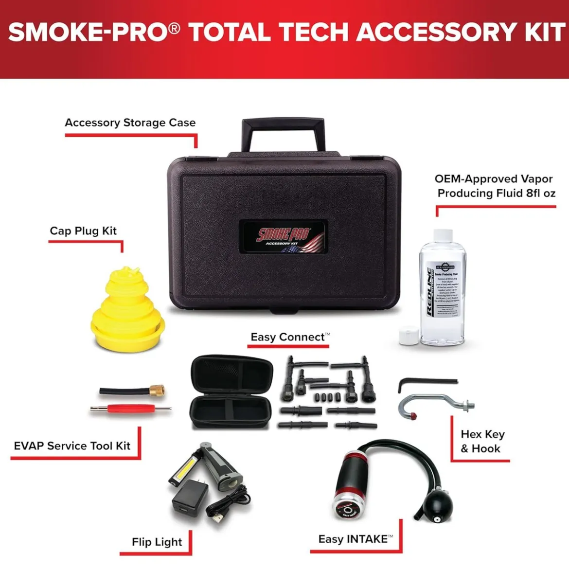 Redline Detection Smoke Pro Total-Tech Kit Low Pressure Automotive Smoke Machine for Diagnosing EVAP, Wind, Water, Cooling Systems, Intake and Exhaust Leaks (95-0050)