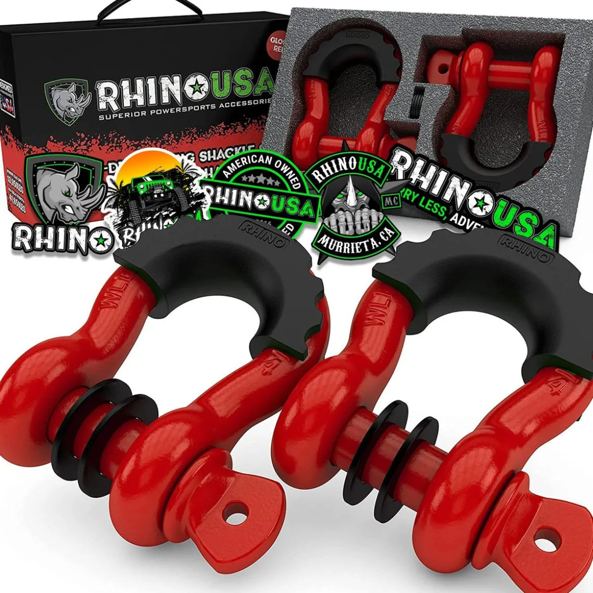 Rhino USA 3/4" D-Ring Shackle Set (2-Pack)(Red) (RNO-RED-SHACKLES)