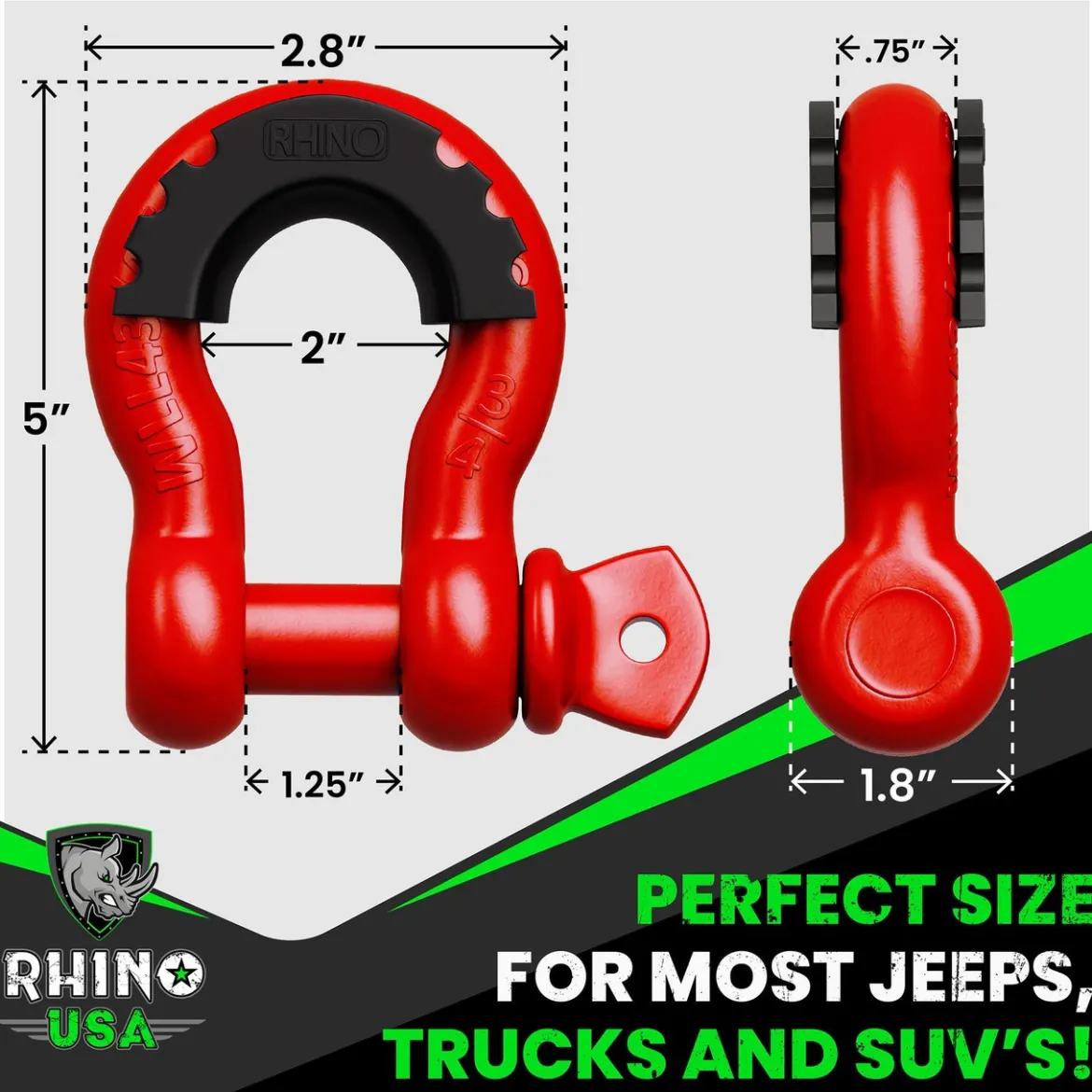 Rhino USA 3/4" D-Ring Shackle Set (2-Pack)(Red) (RNO-RED-SHACKLES)