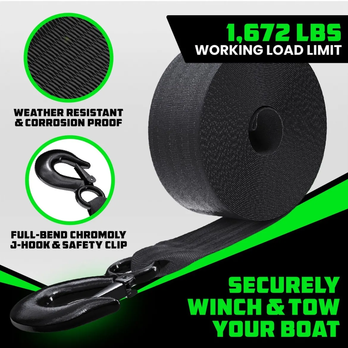 Rhino USA 2" X 20' Boat Winch Strap With Hook (RNO-WNCH-STRP)
