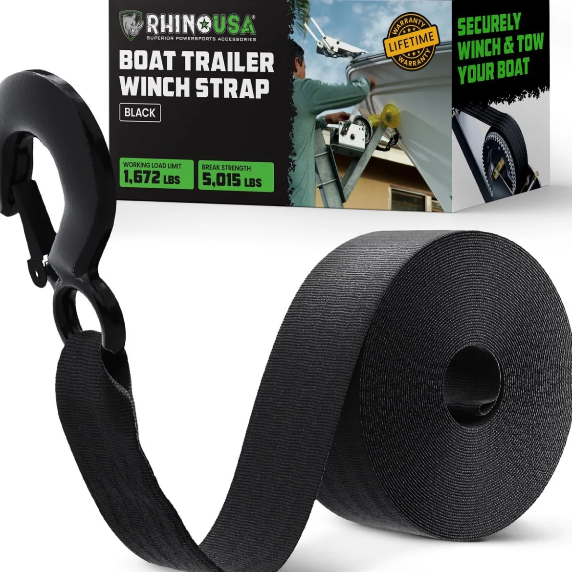Rhino USA 2" X 20' Boat Winch Strap With Hook (RNO-WNCH-STRP)