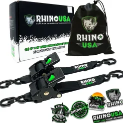Rhino USA Retractable Ratchet Straps (2pk 2inx10ft) (Black) (RETRACTABLE-2X10-2PK)