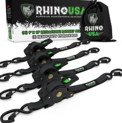 Rhino USA Retractable Ratchet Straps (4pk 1inx10ft) (Black) (RETRACTABLE-1X10-4PK)