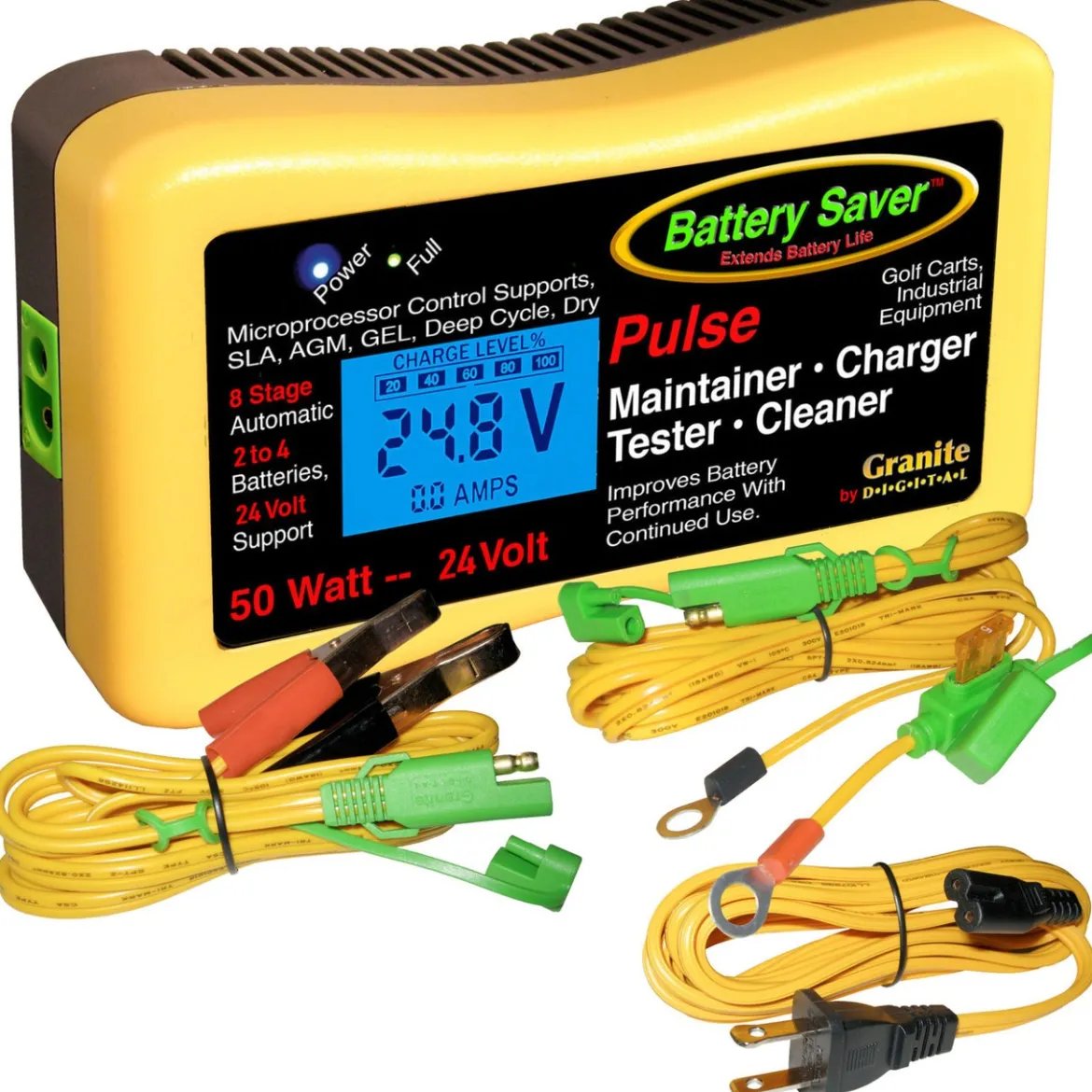 Save A Battery 2365-24-LCD 24v 50 W (2.08A) Maintainer, Pulse Cleaner & Tester