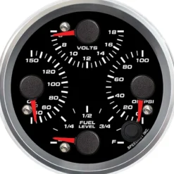Speedhut 3-3/8" Quad Met Oil Temp/Volt/Oil PSI/Fuel Level (R3-QG3-REV)