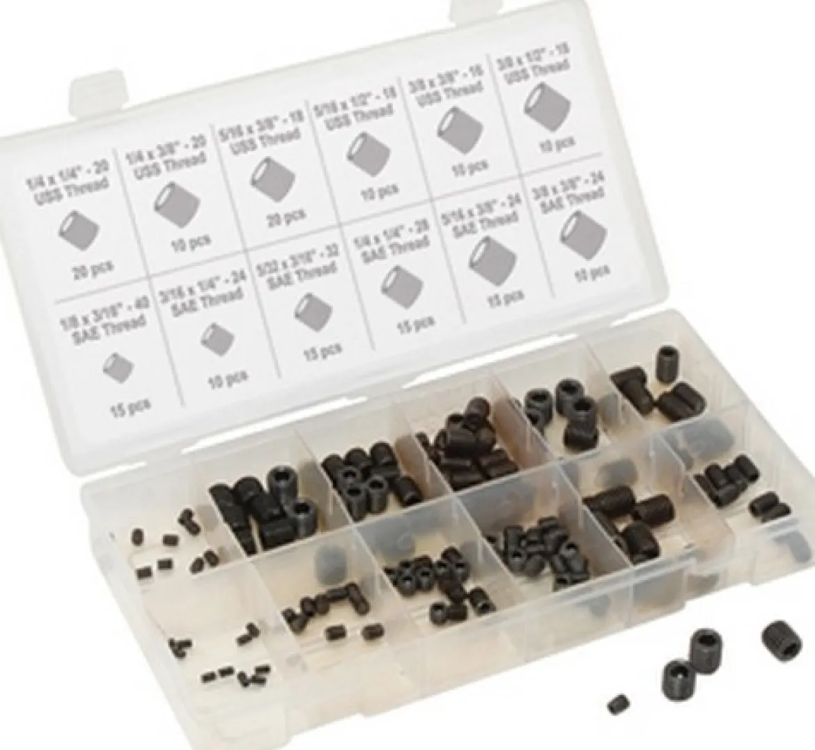 Titan Tools Hex Head Screw Set SAE Titanium Steel Plastic Case 160-Piece (45235)
