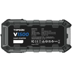 TopDon V1500 Portable Jump Starter & Booster, Power Bank & Flashlight, 1500 Peak Amps (TD52130184)