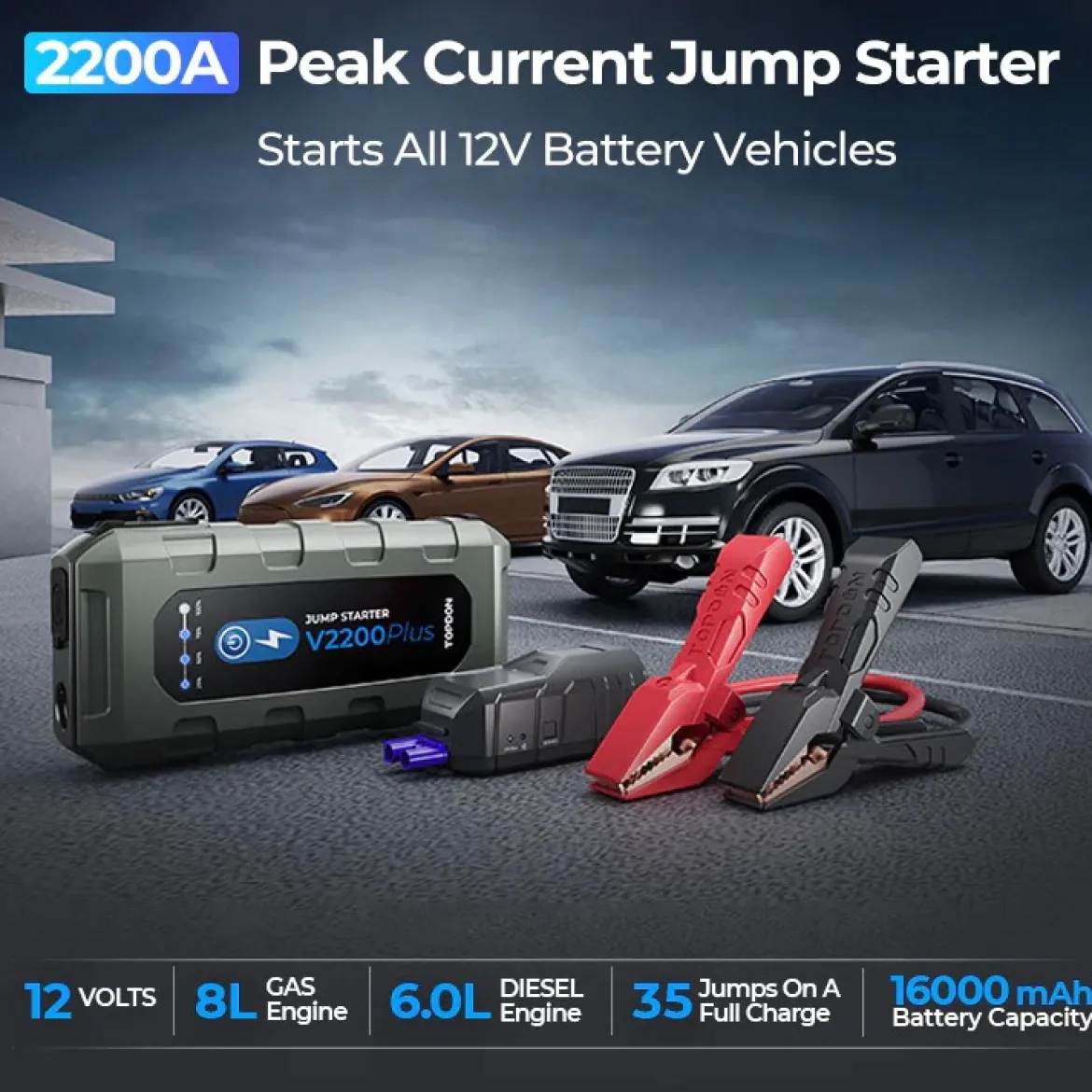 TOPDON V2200Plus 12V Jump Starter and Battery Tester Analyzer Combo (TD52130147)