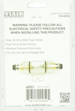 VIAIR Fuse Holder with Mounting Tabs for 20-60 Amp Glass Tube Fuses (92952)