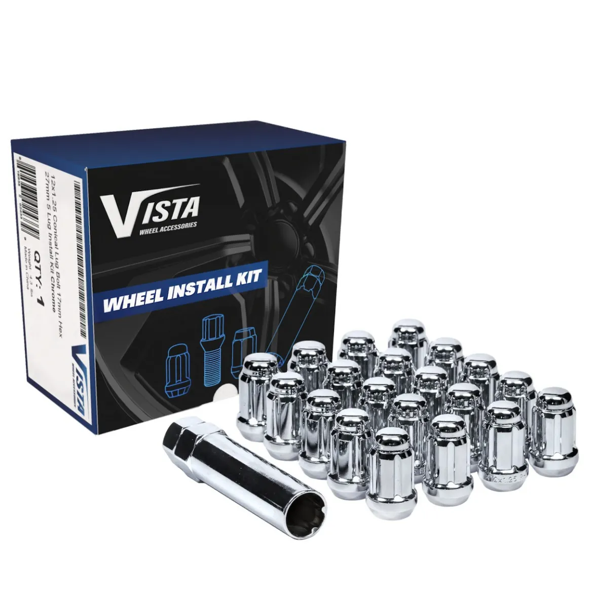 West Coast 12x1.5 Bulge Acorn Spline Lug Nuts 1.38" 5 Lug Install Kit Chrome, SD-15 (DPC55015S)