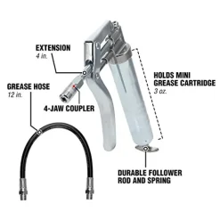Workforce L1305 Mini Grease Gun, for 3 oz. Cartridges, 12 In. Extension, 4 In.